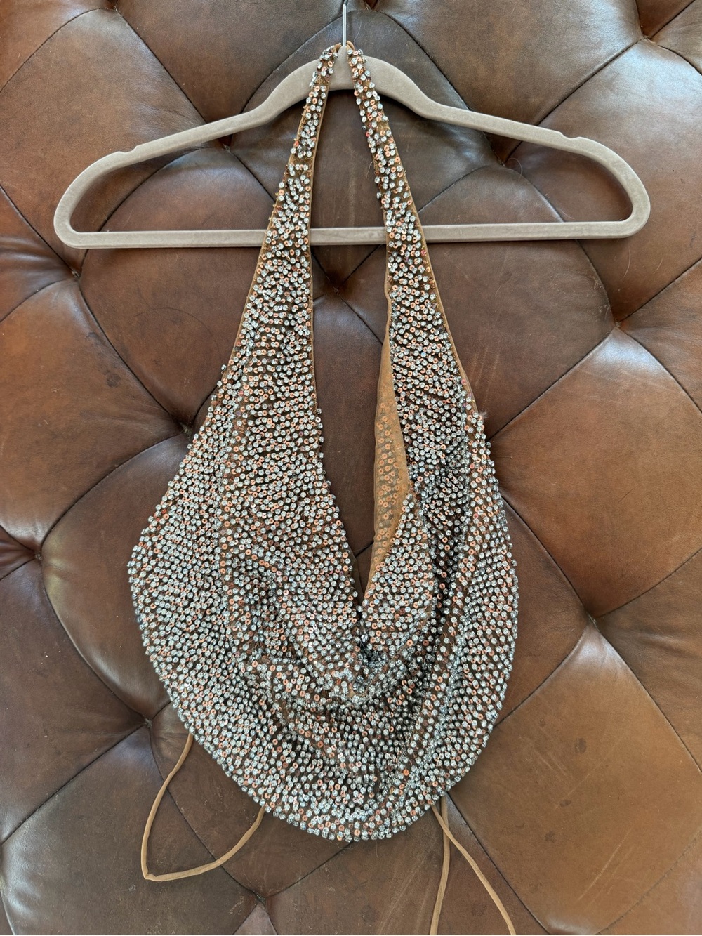 Retrofete rhinestone cowl neck top